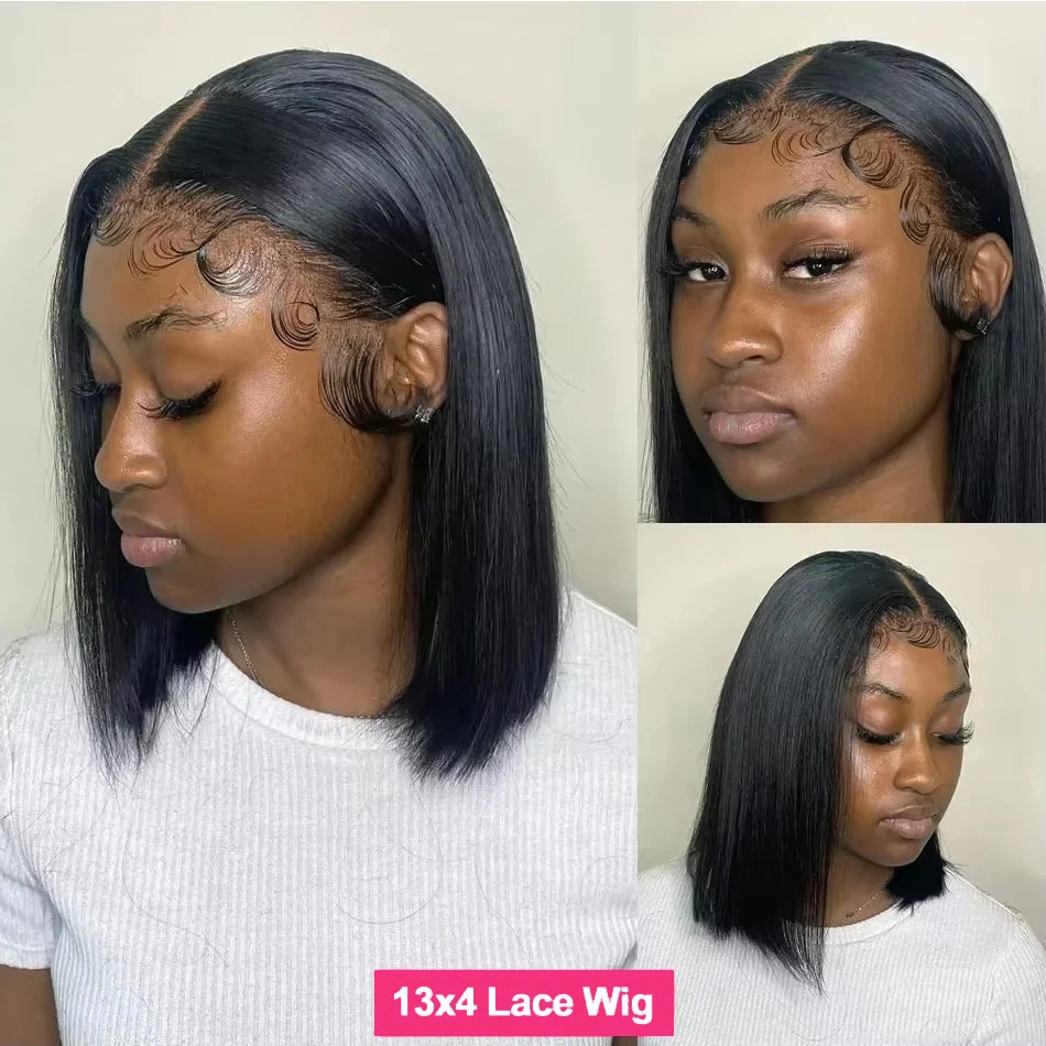 13x4 Straight Lace Frontal Bob Wig Preplucked Natural Color Human Hair Wigs Brazilian Remy Bone Straight Short Bob Wig For Women