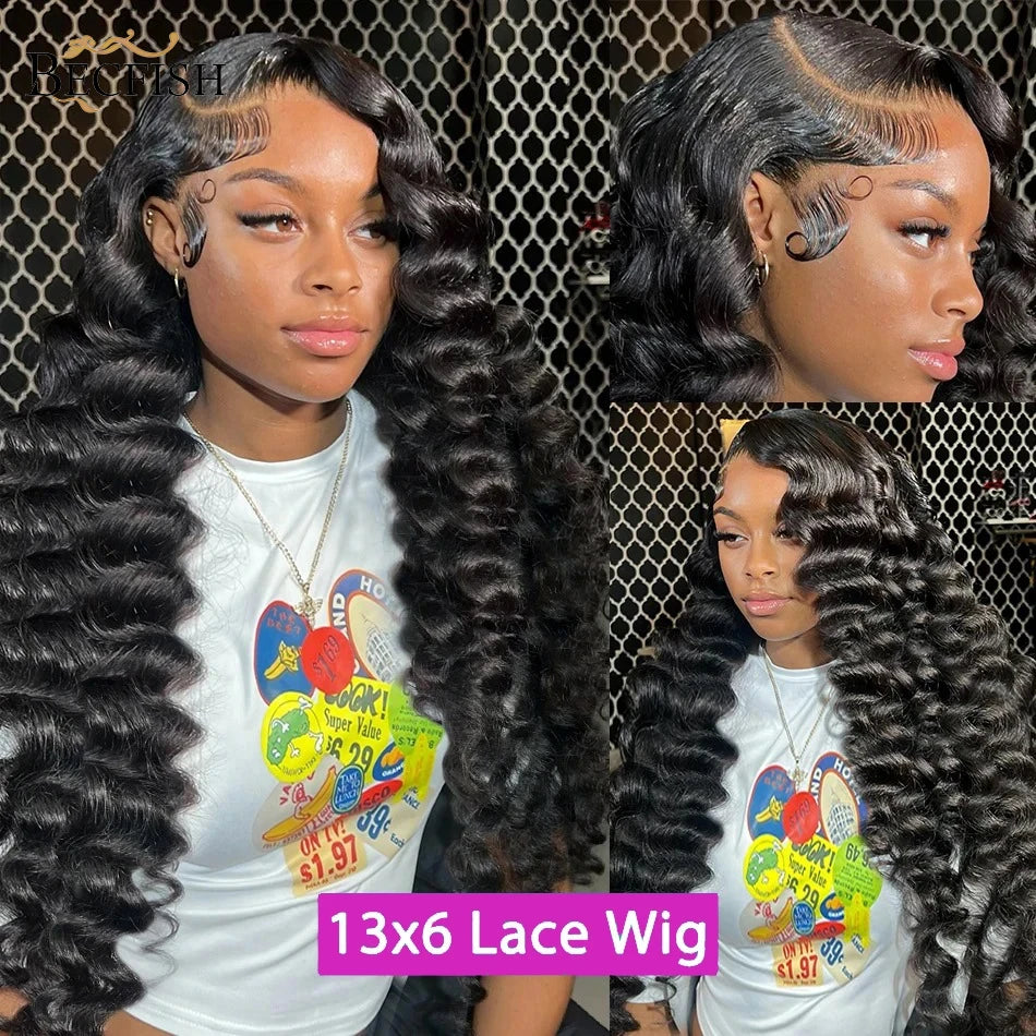 220 Density 30 40 Inch Loose Deep Wave Lace Frontal Wig 13x6 Hd Curly Human Hair Wigs 360 Water Wave Pre plucked Lace Front Wig