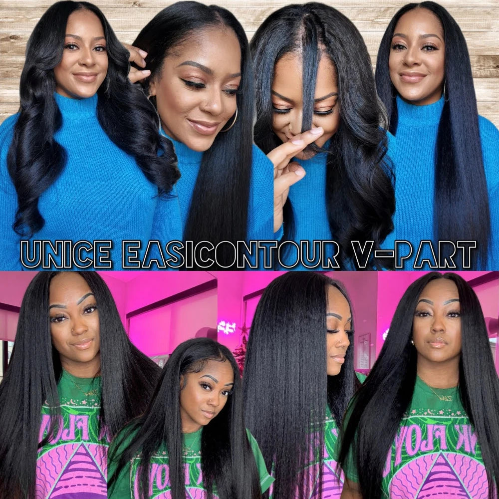 UNice Hair Drawstring Cap Kinky Straight V Part Wig & U Part Wig EasiContour 100% Human Hair Wigs No Glue Small Head Friendly