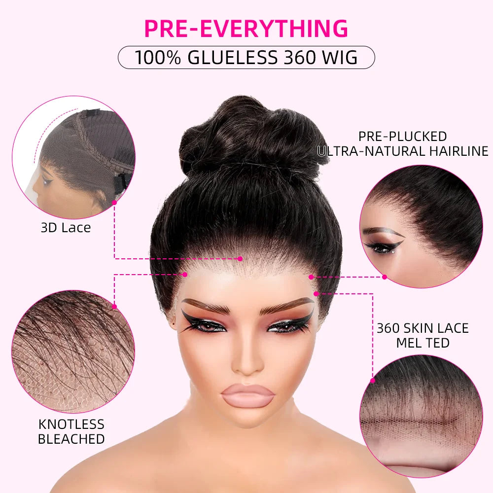 Hidden Strap Body Wave 360 HD Full Lace Front Wigs Human Hair Pre Plucked 12A Glueless Brazilian Virgin Wig With Drawstring