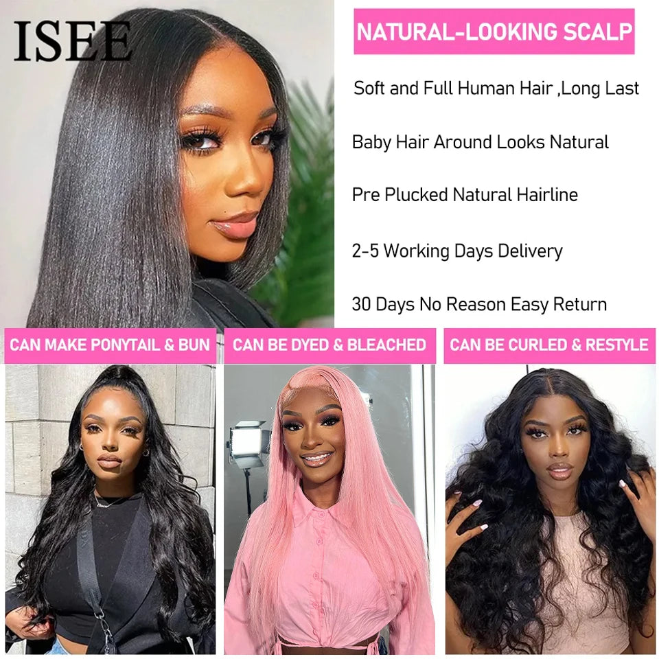 HD Lace Frontal Wig 13x6 Transparent Lace Frontal Human Hair Wigs Bone Straight Preplucked Wigs For Women On Sale ISEE Hair