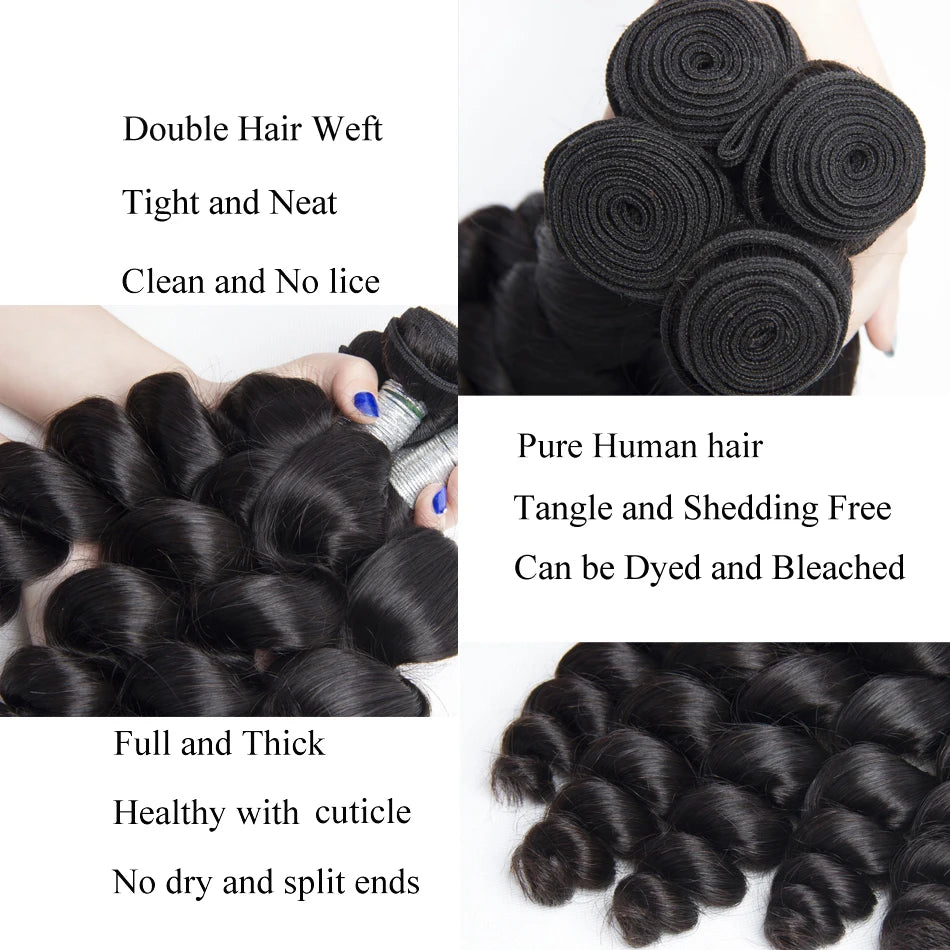 Beaufox Loose Wave Bundles 100% Human Hair Bundles Indian Hair Weave 1/3/4 Bundles Deal Human Hair Virgin Human Hair Extensions