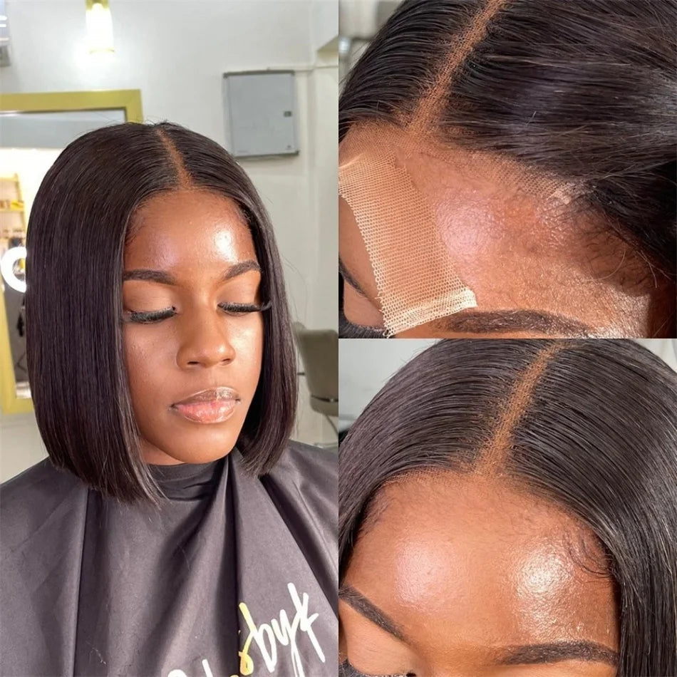 Pre Plucked Black Straight Bob Wig 12 14 Inch 13x4 4x4 Closure Lace Frontal Bone Straight Short Bob Wig 100% Human Hair