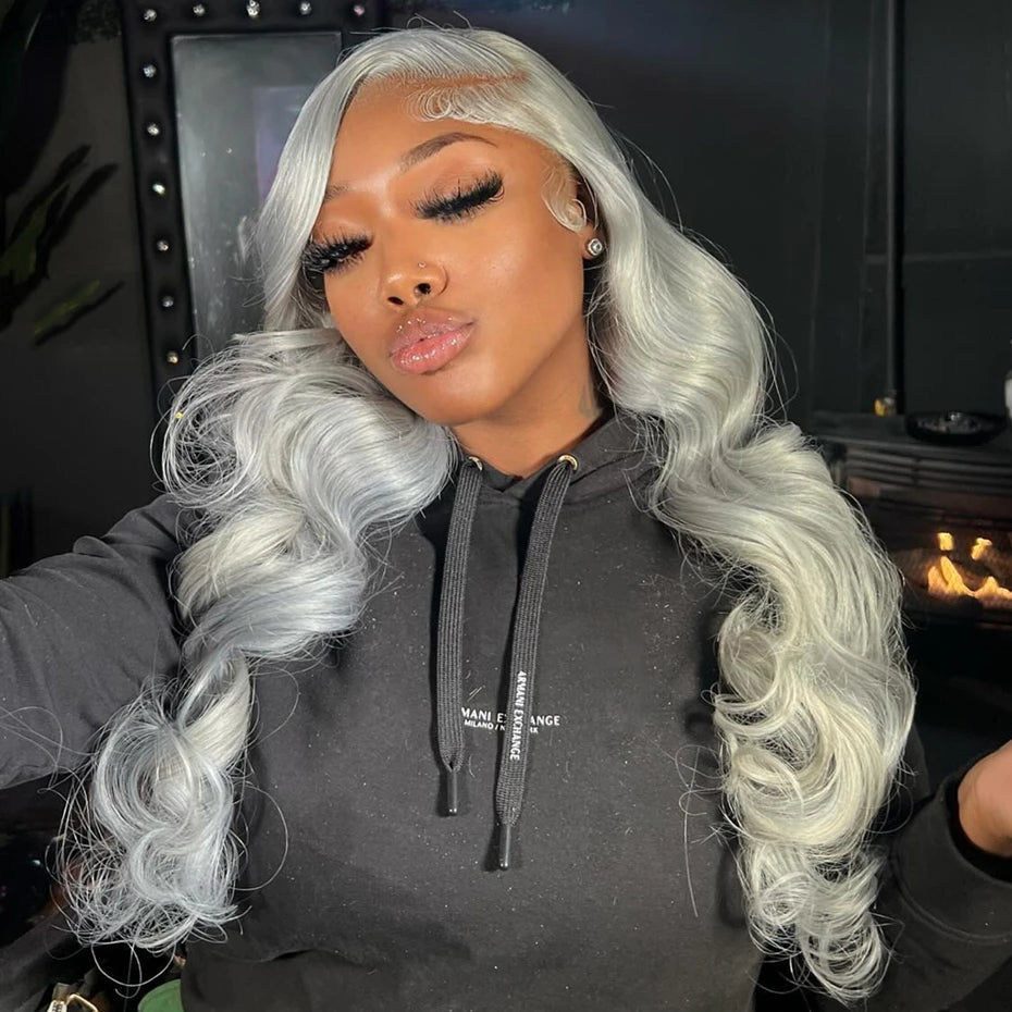 13x6 Silver Grey Straight Lace Front Human Hair Wigs Pre Plucked 613 Blonde Body Wave Frontal Wigs For Women Brazilian Hair Wigs