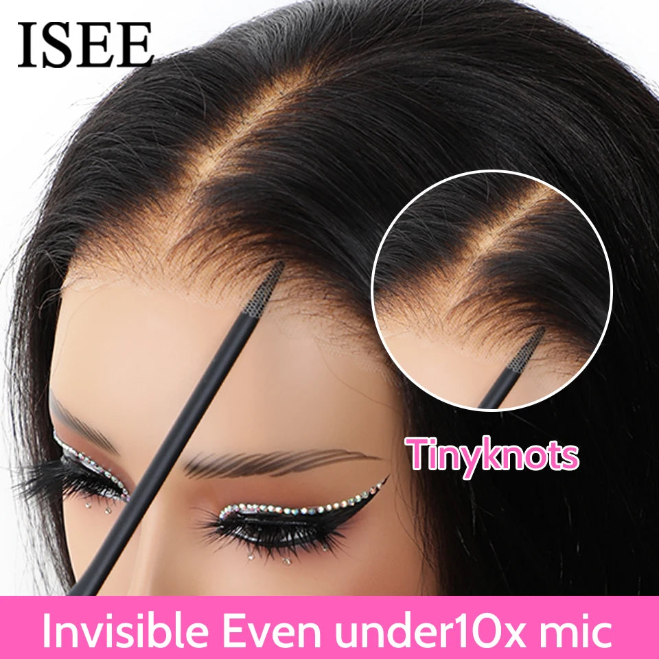 Pre Bleached Knots Bone Straight Human Hair Wigs PrePlucked Transparent Lace Closure Wig ISEE Hair Glueless Wig Wear And Go