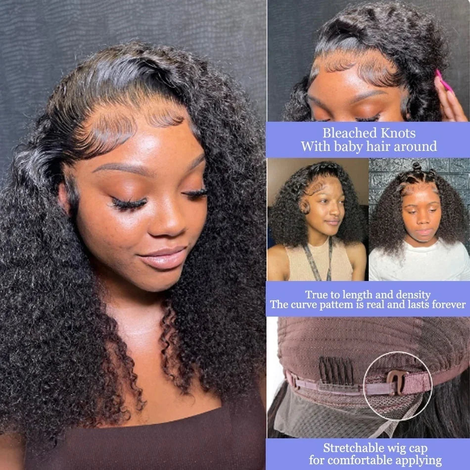 Curly Short Bob Wigs 13×4 Lace Frontal Human Hair Pre Plucked 100% Human Hair Deep Wave 4x4 Lace Front Closure Bob Wig For Women