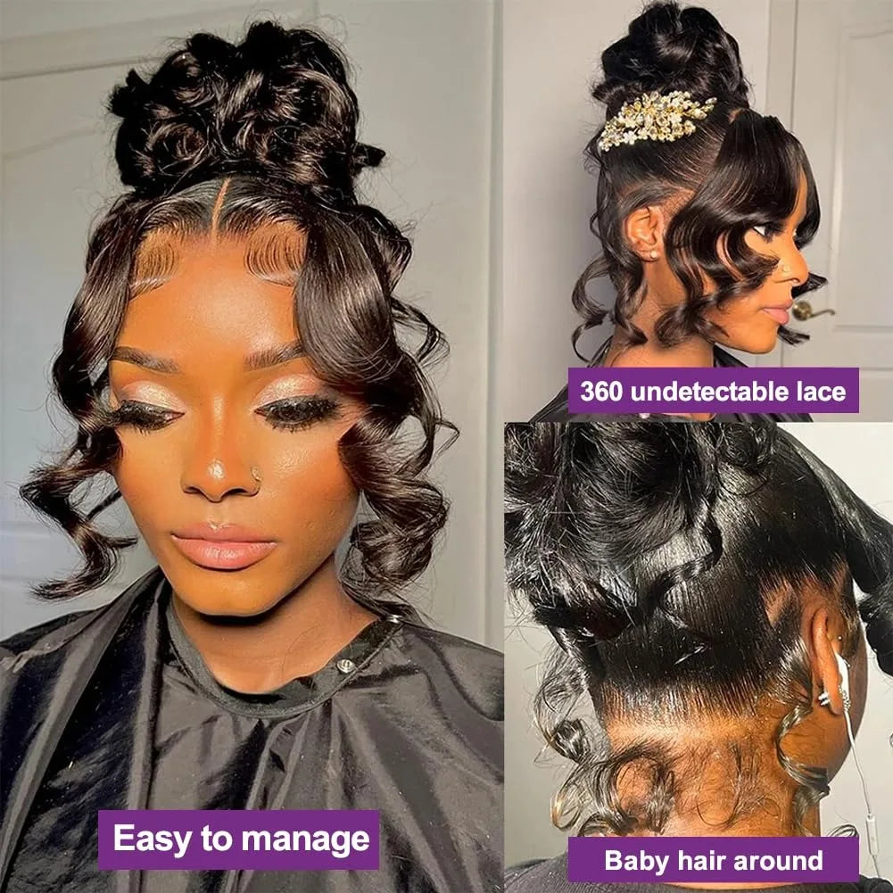 Hidden Strap Body Wave 360 HD Full Lace Front Wigs Human Hair Pre Plucked 12A Glueless Brazilian Virgin Wig With Drawstring