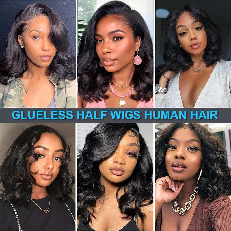 Body Wave Human Hair Wigs For Women 34 Inch 3 In 1 Drawstring half wigs human hair curly wigs black wigs 100% human