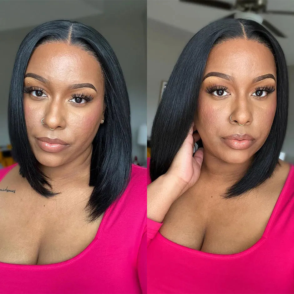 YAWAWE Pre-Bleached Knots Glueless Wig Ready To Wear Wigs Straight Pre-plucked Human Hair Bob Wigs Pre-cut HD Lace Wear Go Wigs
