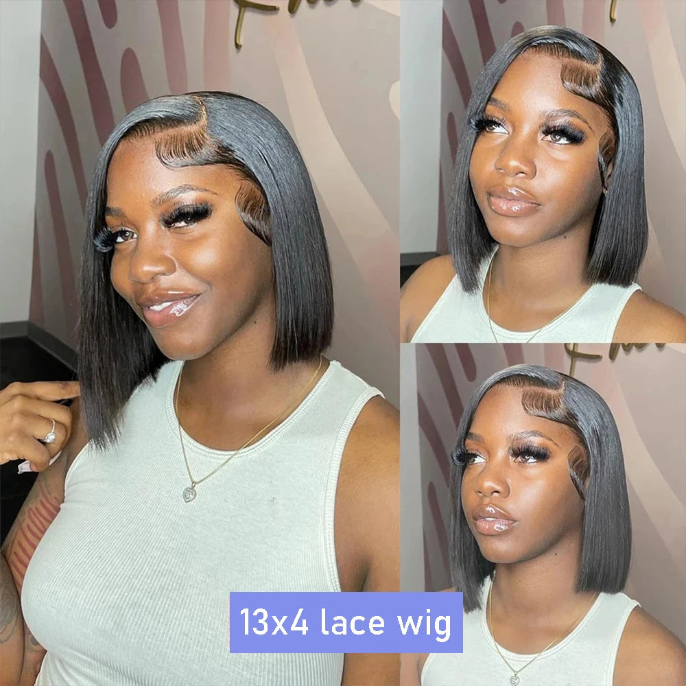 Pre Plucked Black Straight Bob Wig 12 14 Inch 13x4 4x4 Closure Lace Frontal Bone Straight Short Bob Wig 100% Human Hair