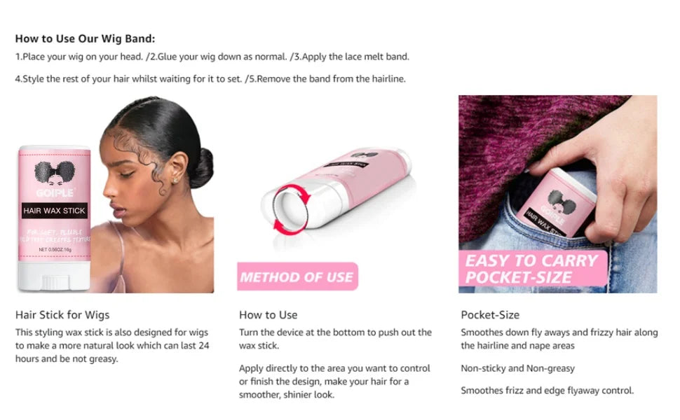 GOIPLE Beginners Lace Wig Styling Products Long-Lasting Finishing Wax Stick and Edge Control Gel Wig Bonding Glue Small Size Kit