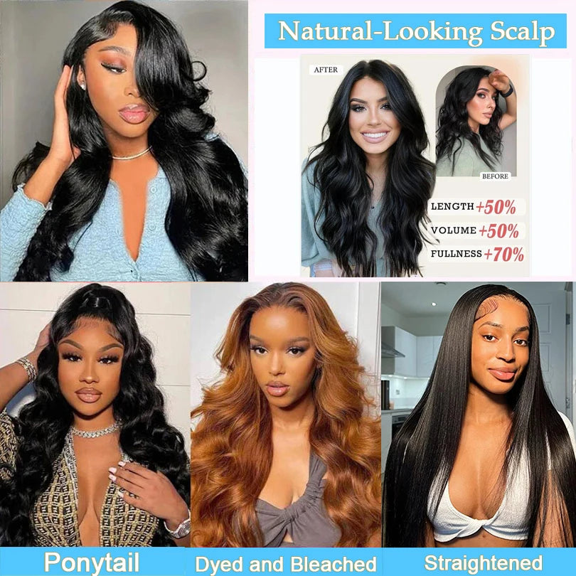 Body Wave Human Hair Wigs For Women 34 Inch 3 In 1 Drawstring half wigs human hair curly wigs black wigs 100% human