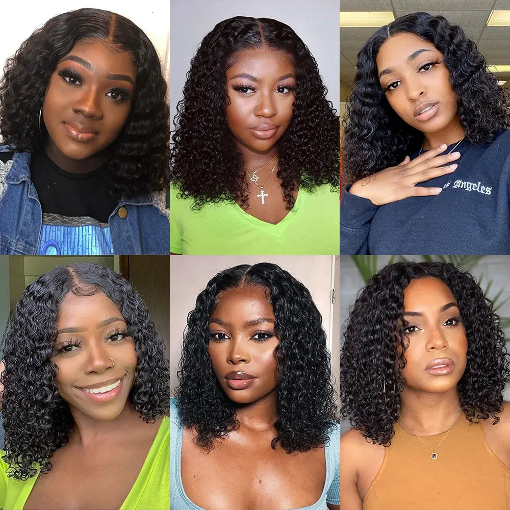 Brazilian Curly Short Bob 13x4 Lace Frontal Wig 200% Density Deep Wave 4x4 Transparent Lace Front Wigs 100% Human Hair For Women