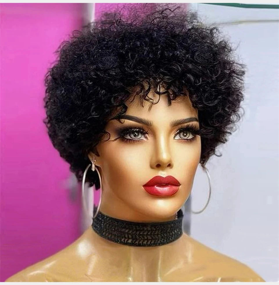 Large Bouncy Afro Kinky Curly Wigs For Black Women  Pre Plucked Machine Wig Brazilian Virgin Remy Human Hair Wigs