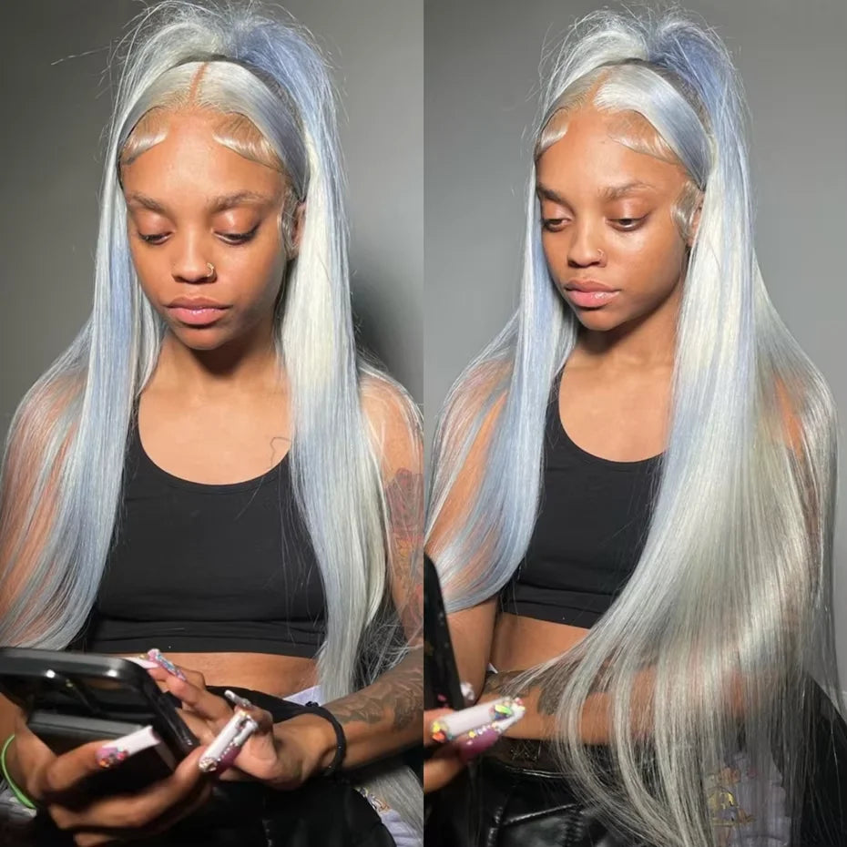 13x6 Silver Grey Straight Lace Front Human Hair Wigs Pre Plucked 613 Blonde Body Wave Frontal Wigs For Women Brazilian Hair Wigs