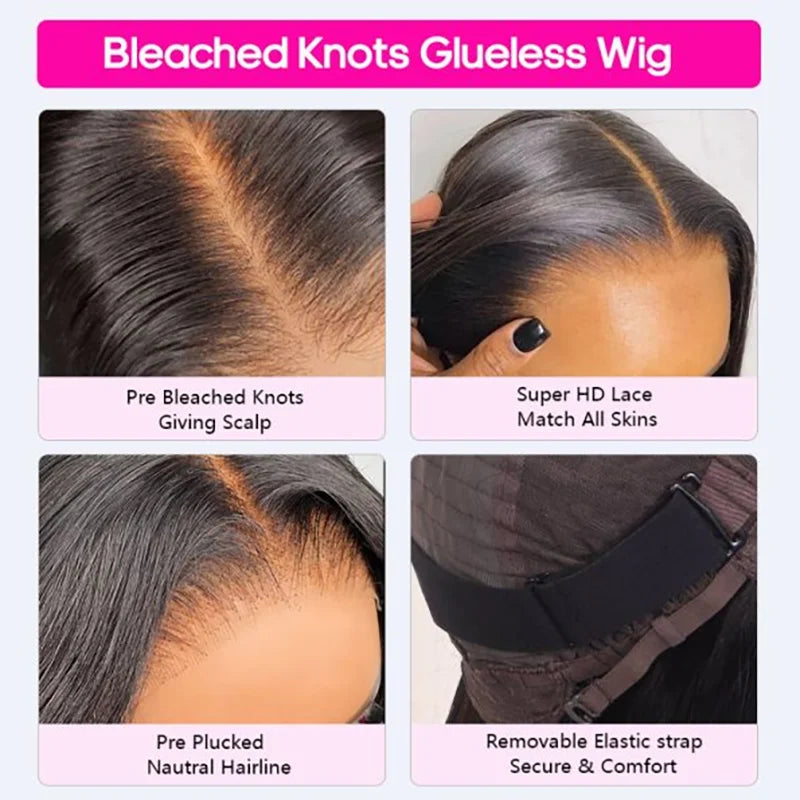 Pre Bleached Knots Bone Straight Human Hair Wigs PrePlucked Transparent Lace Closure Wig ISEE Hair Glueless Wig Wear And Go