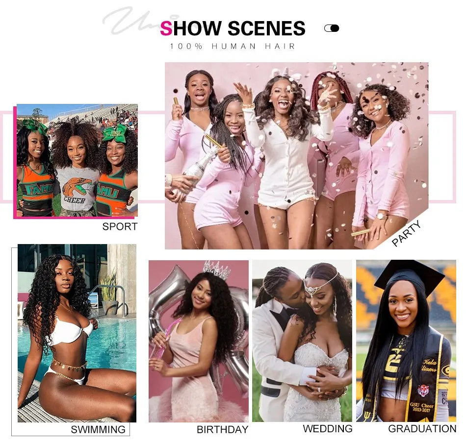 UNice Hair Drawstring Cap Kinky Straight V Part Wig & U Part Wig EasiContour 100% Human Hair Wigs No Glue Small Head Friendly