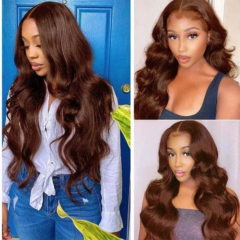 200 Density 13X6 Chocolate Brown Body Wave Lace Front Wigs 13x4 HD Transparent Lace Front Wigs For Women Auburn Brown Colored