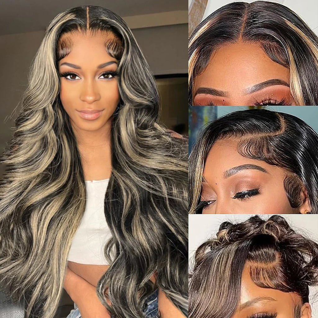 1B/27 Body Wave 13x4 Hd Lace Front Highlight Human Hair Wigs 30 Inch Ombre Blonde Colored Frontal Easy Fit™ 3-in-1 Wig For Women