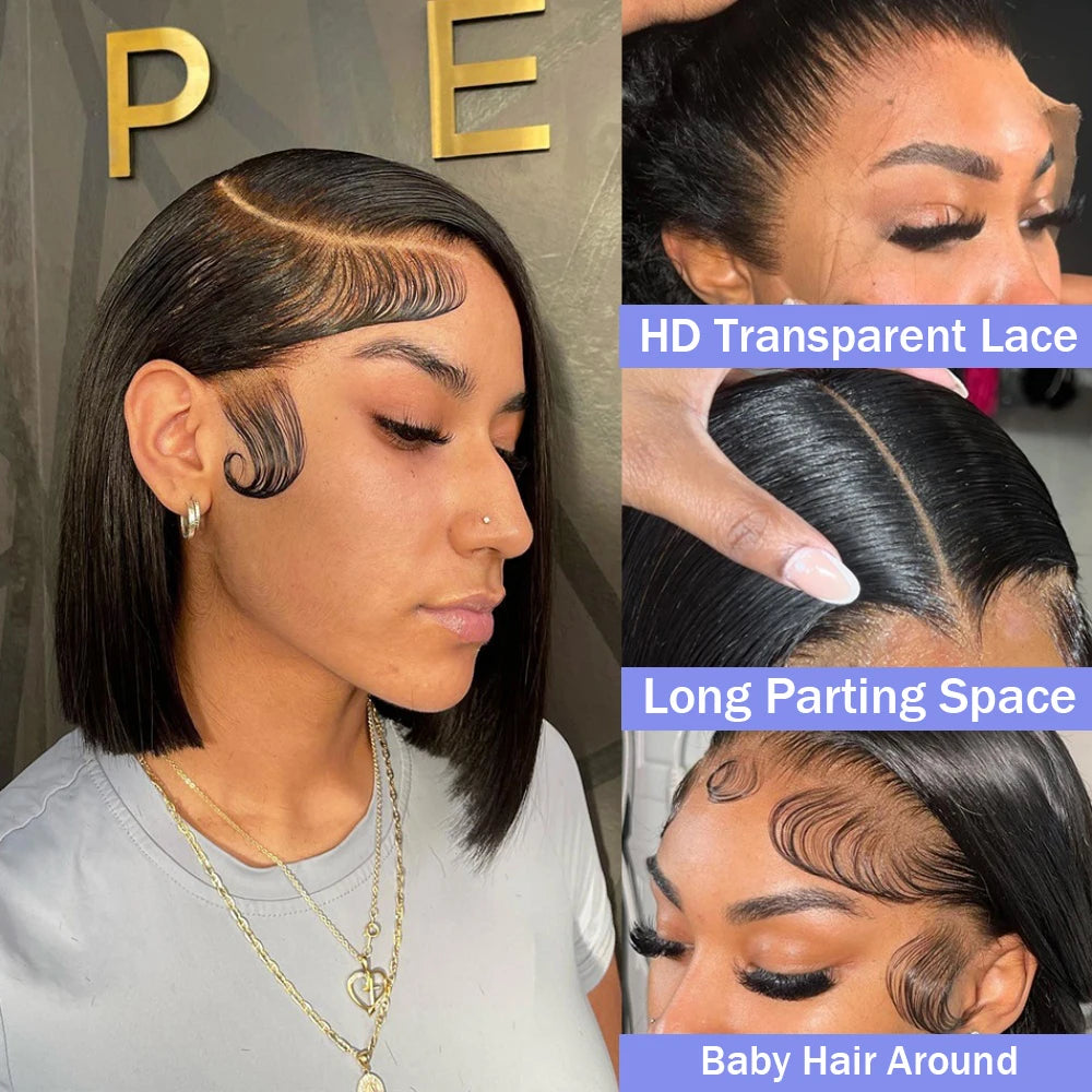 Pre Plucked Black Straight Bob Wig 12 14 Inch 13x4 4x4 Closure Lace Frontal Bone Straight Short Bob Wig 100% Human Hair