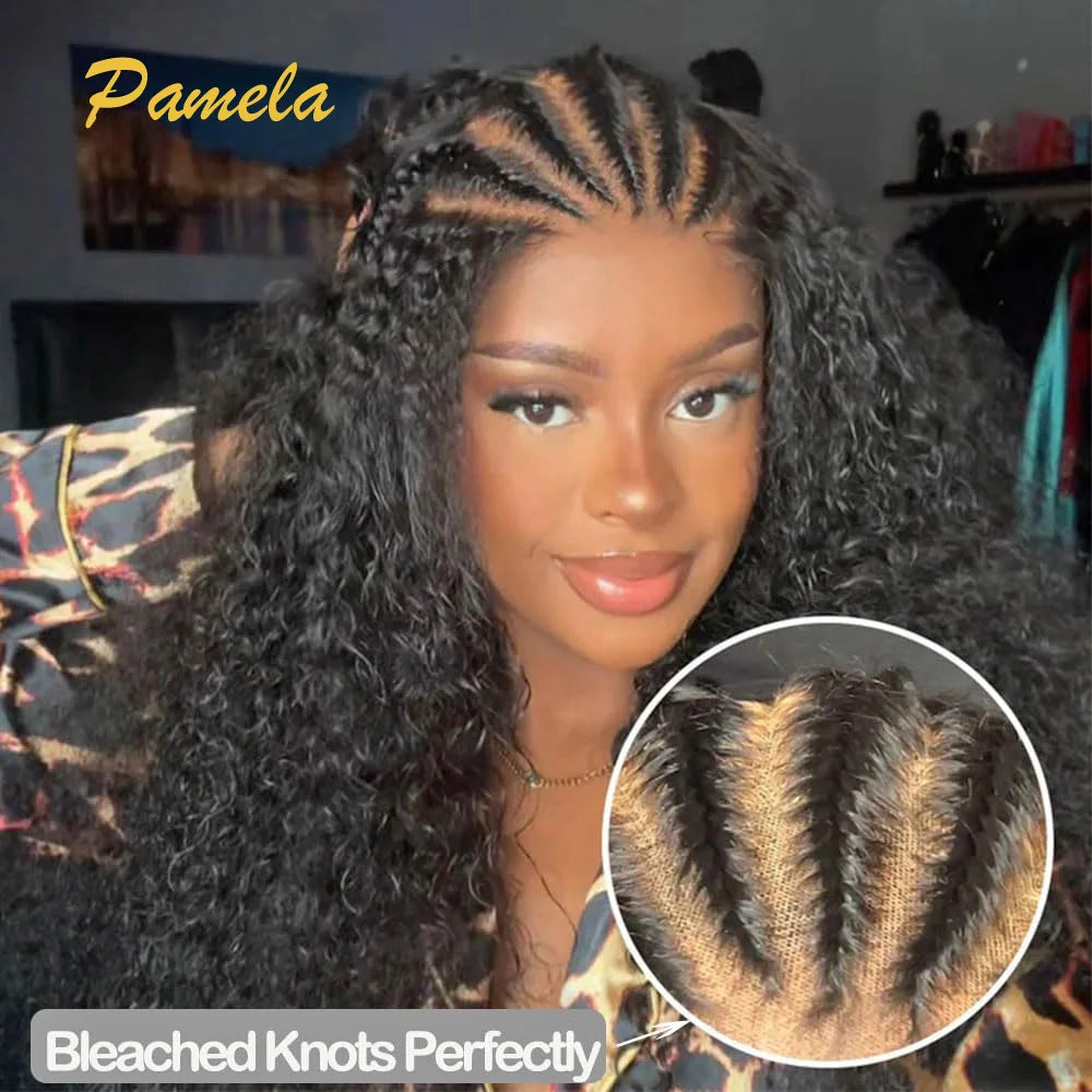 Handmade Pre Braided Wigs Pre Plucked Pre Bleached Cornrows with Kinky Curly Wig Human Hair 9x6 Pre Styled Human Hair