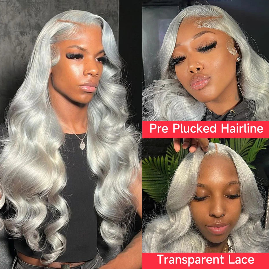 13x6 Silver Grey Straight Lace Front Human Hair Wigs Pre Plucked 613 Blonde Body Wave Frontal Wigs For Women Brazilian Hair Wigs