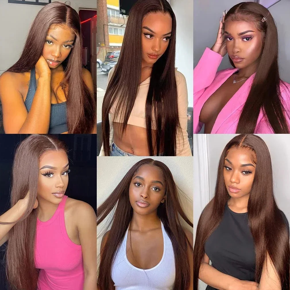 200 Density 13X6 Chocolate Brown Body Wave Lace Front Wigs 13x4 HD Transparent Lace Front Wigs For Women Auburn Brown Colored