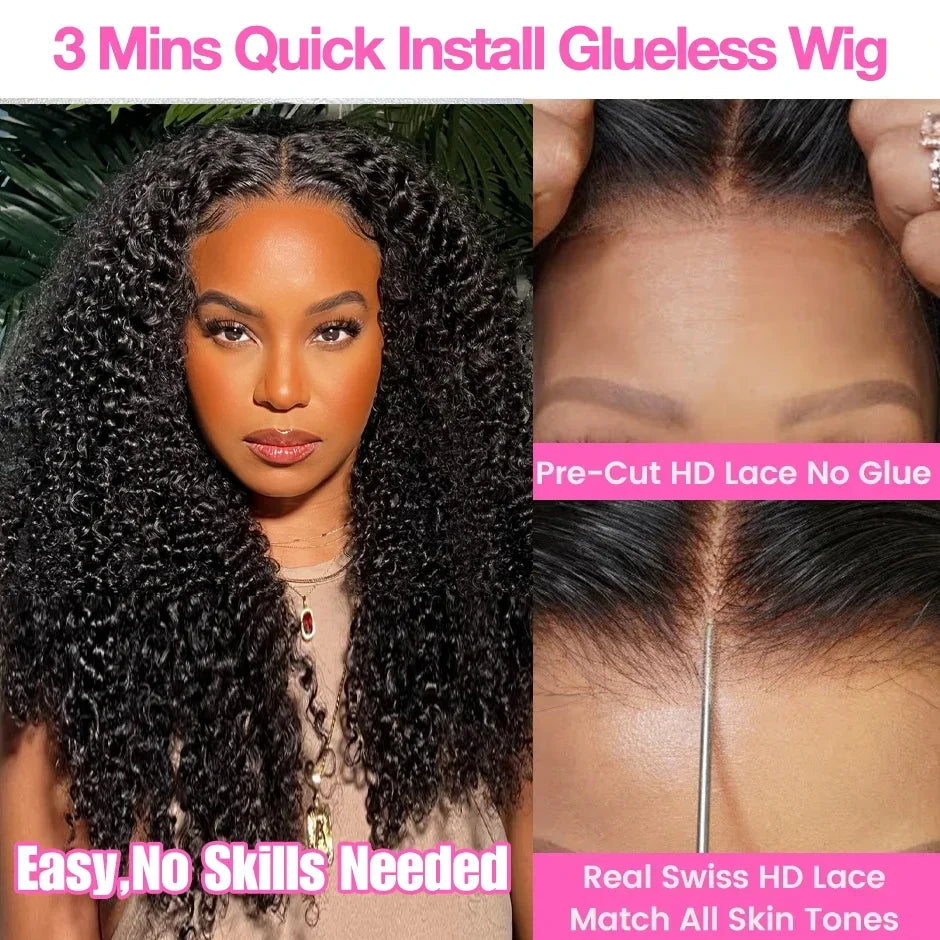 Glueless Kinky Curly Wigs 13x6 HD Lace Frontal Wig Human Hair 4C Afro Curly Lace Front Human Hair Wigs 7x5 HD Lace Closure Wig