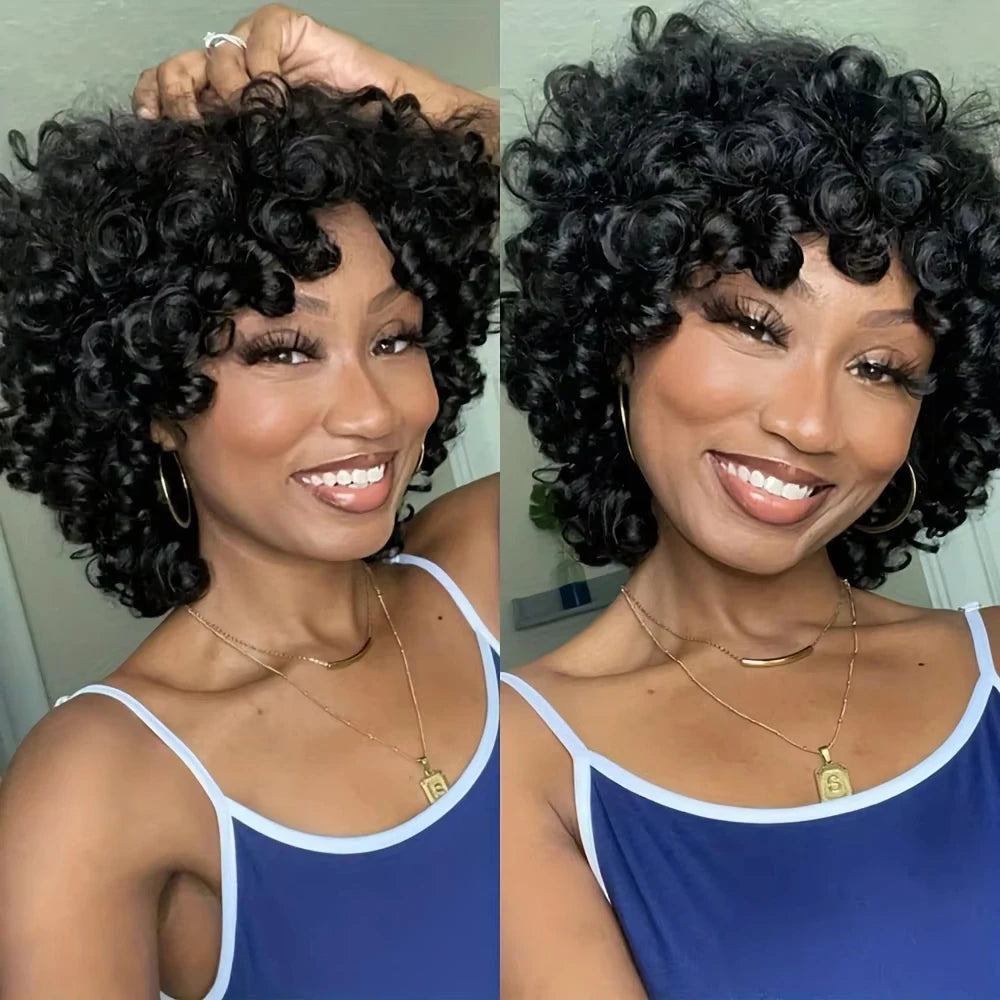 13×6 HD Lace Frontal Wig Afro Bouncy Curly 450 Density Glueless Wig Human Hair 16-36 Inch 360 HD Transparent Lace Wig Human Hair