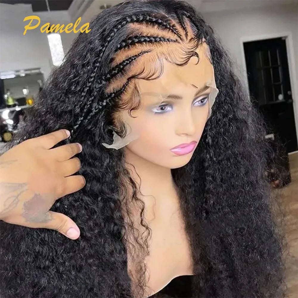 Handmade Pre Braided Wigs Pre Plucked Pre Bleached Cornrows with Kinky Curly Wig Human Hair 9x6 Pre Styled Human Hair