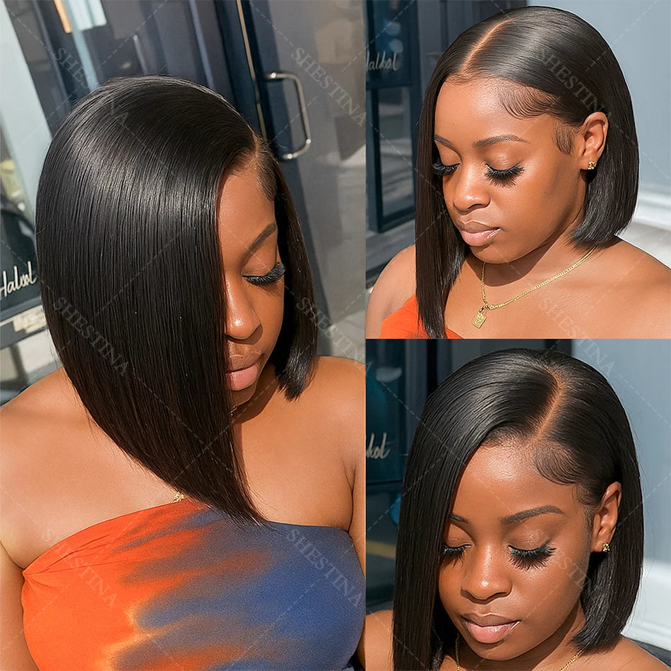 13x4 Straight Lace Frontal Bob Wig Preplucked Natural Color Human Hair Wigs Brazilian Remy Bone Straight Short Bob Wig For Women