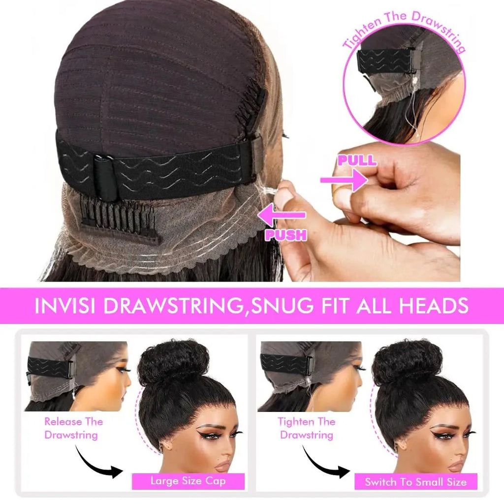 4C Edges Invisible Strap Drawstring Lace Wig Kinky Curly Deep Water 100% Human Hair Wig 30 inch 360 Full Hd Lace Glueless Wig