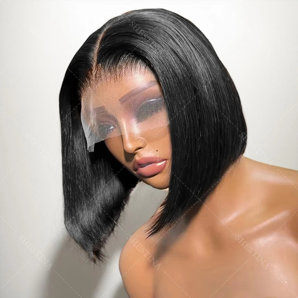 13x4 Straight Lace Frontal Bob Wig Preplucked Natural Color Human Hair Wigs Brazilian Remy Bone Straight Short Bob Wig For Women