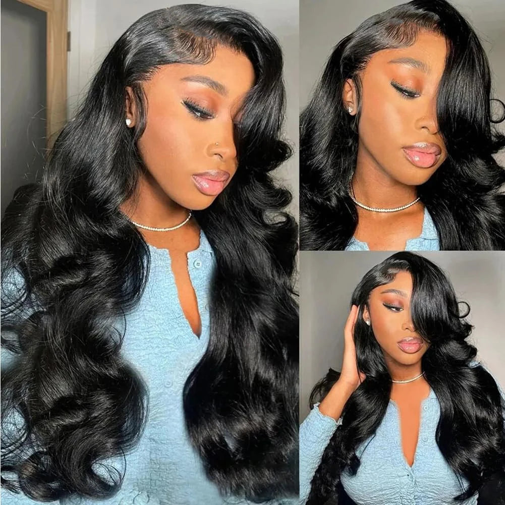 Body Wave Human Hair Wigs For Women 34 Inch 3 In 1 Drawstring half wigs human hair curly wigs black wigs 100% human