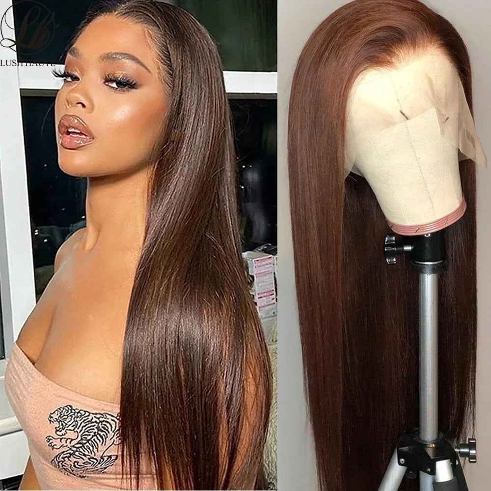 200 Density 13X6 Chocolate Brown Body Wave Lace Front Wigs 13x4 HD Transparent Lace Front Wigs For Women Auburn Brown Colored