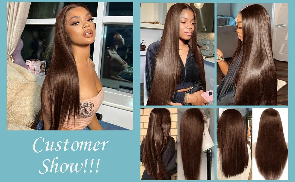 200 Density 13X6 Chocolate Brown Body Wave Lace Front Wigs 13x4 HD Transparent Lace Front Wigs For Women Auburn Brown Colored