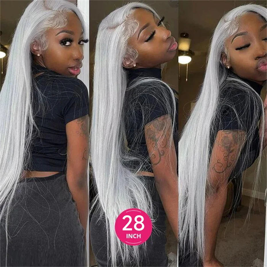 13x6 Silver Grey Straight Lace Front Human Hair Wigs Pre Plucked 613 Blonde Body Wave Frontal Wigs For Women Brazilian Hair Wigs
