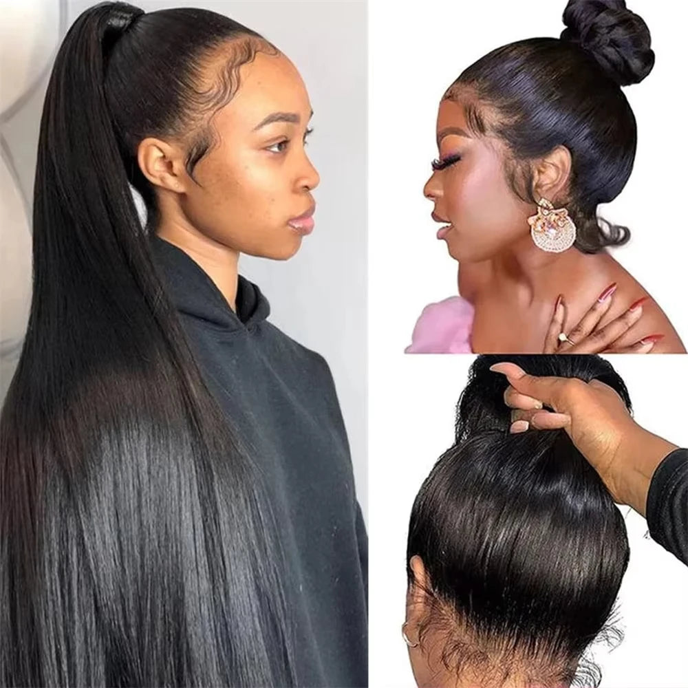 38 Inch 200% Density Bone Straight 13x6 HD Transparent Lace Frontal Wig Brazilian 100% Human Hair 5x5 Lace Front Wigs For Women