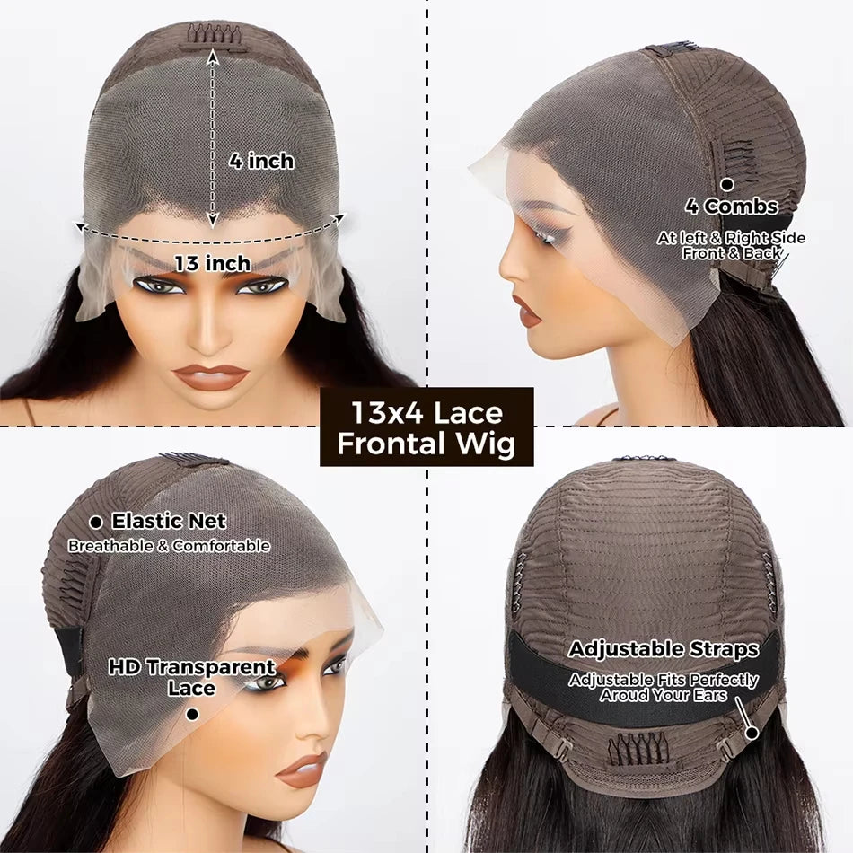 13x4 Straight Lace Frontal Bob Wig Preplucked Natural Color Human Hair Wigs Brazilian Remy Bone Straight Short Bob Wig For Women