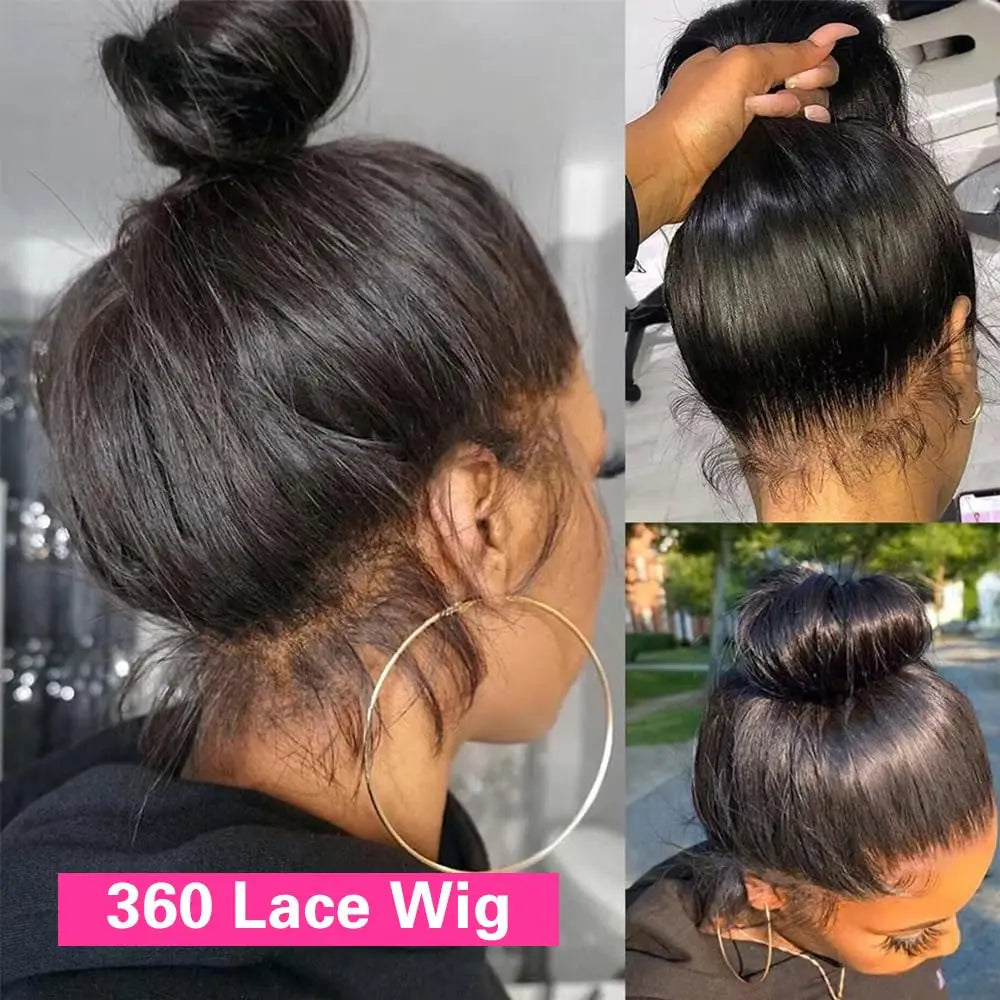 250 Density Upgrade Invisible Drawstring 360 Full Lace Frontal Wig 30 Inch Straight HD Lace Front Wigs Human Hair Natural Black