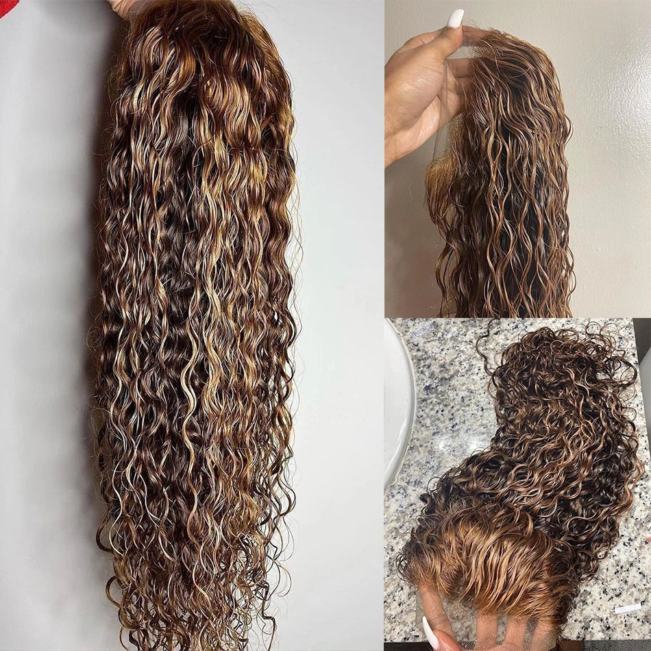 Wiggogo Curly Colored Highlight Wig Human Hair Deep Wave 13X6 Hd Lace Frontal Wig 13X4 4/27 Ombre Brown Blonde Lace Front Wigs