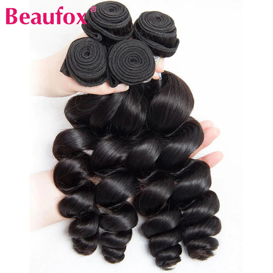 Beaufox Loose Wave Bundles 100% Human Hair Bundles Indian Hair Weave 1/3/4 Bundles Deal Human Hair Virgin Human Hair Extensions