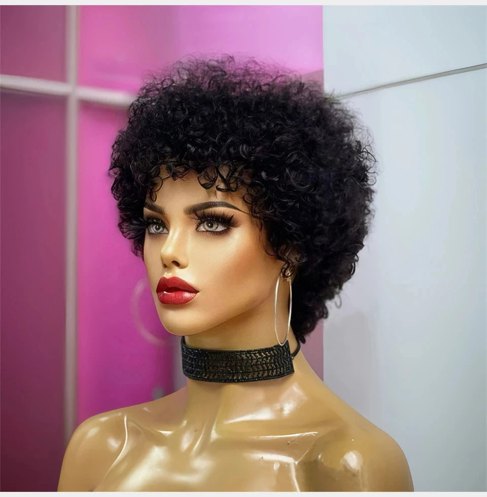 Large Bouncy Afro Kinky Curly Wigs For Black Women  Pre Plucked Machine Wig Brazilian Virgin Remy Human Hair Wigs
