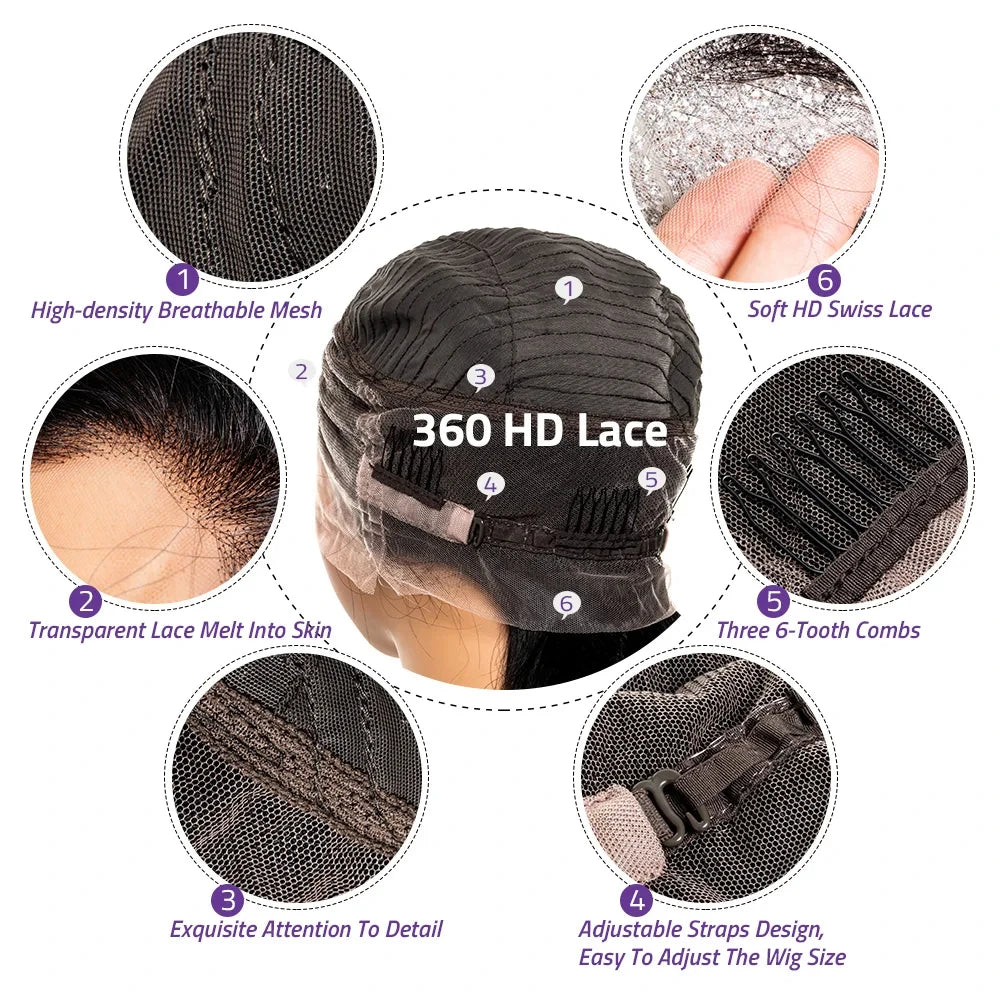 38 Inch 200% Density Bone Straight 13x6 HD Transparent Lace Frontal Wig Brazilian 100% Human Hair 5x5 Lace Front Wigs For Women