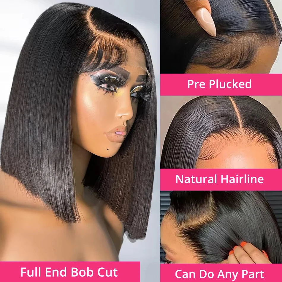 13x4 Straight Lace Frontal Bob Wig Preplucked Natural Color Human Hair Wigs Brazilian Remy Bone Straight Short Bob Wig For Women