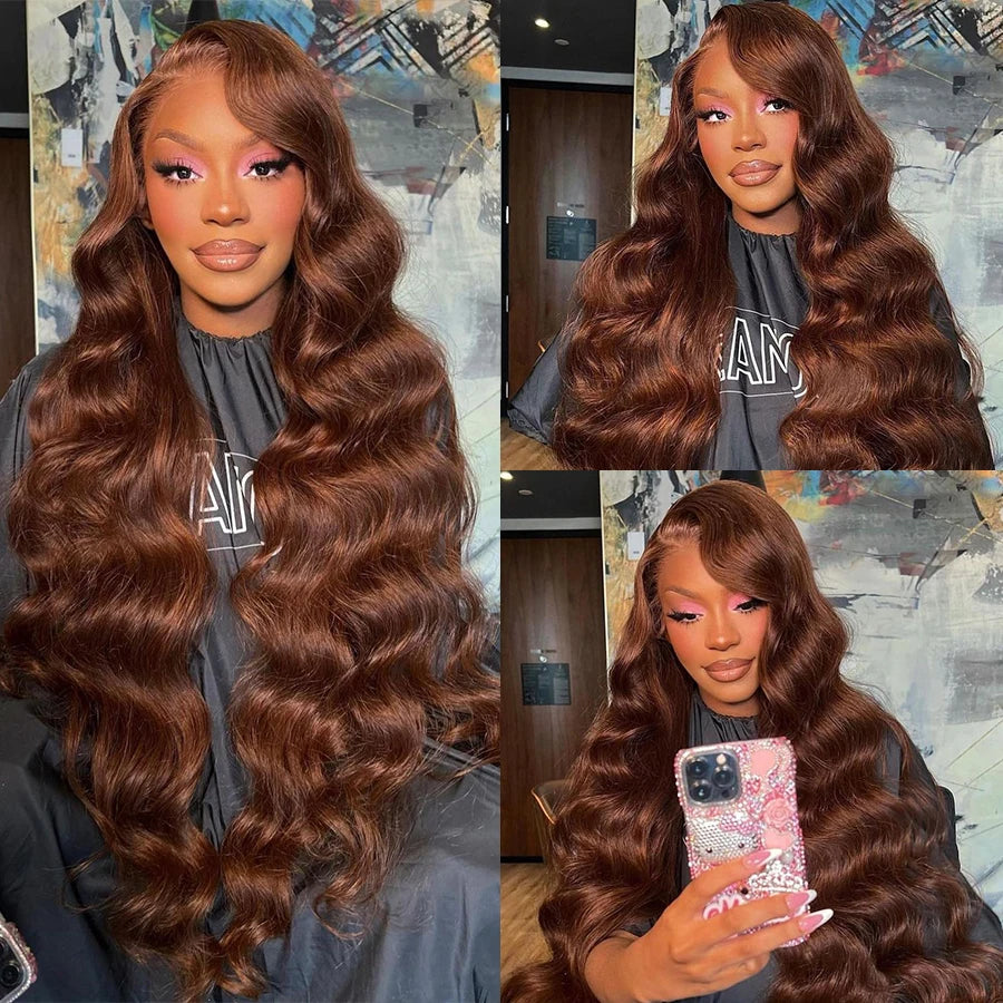 Chocolate Brown Body Wave Lace Front Wig Transparent 13x6 HD Lace Frontal Wigs 30 Inch 13x4 Preplucked Colored Human Hair Wigs