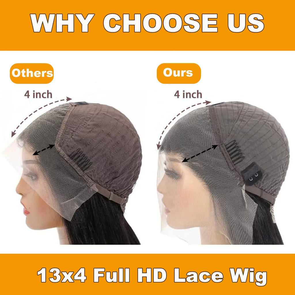 Ossilee 220 Density Pull Go Glueless Wigs with Elastic Drawstring Straight 13x6 HD Lace Front Human Hair Wigs Pre Cut Lace Wig