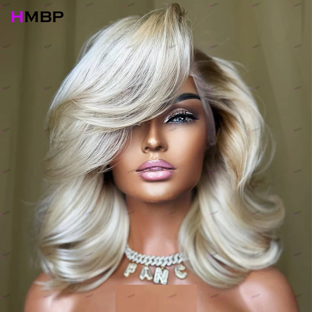 Preplucked Brazilian Hair Body Wave Rooted Colour 13×4 HD Lace Frontal Wig Glueless Lace Wig Human Hair Ready To Go For Women