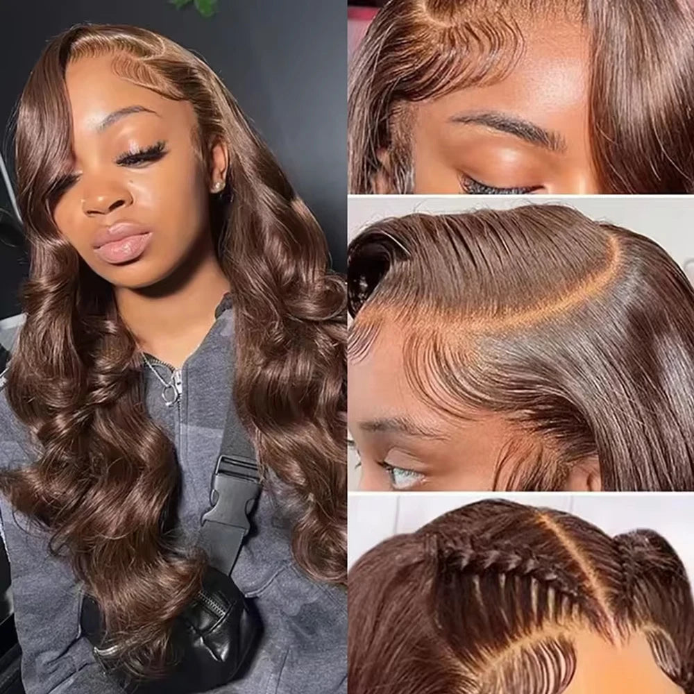 200 Density 13X6 Chocolate Brown Body Wave Lace Front Wigs 13x4 HD Transparent Lace Front Wigs For Women Auburn Brown Colored