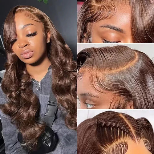 200 Density 13X6 Chocolate Brown Body Wave Lace Front Wigs 13x4 HD Transparent Lace Front Wigs For Women Auburn Brown Colored